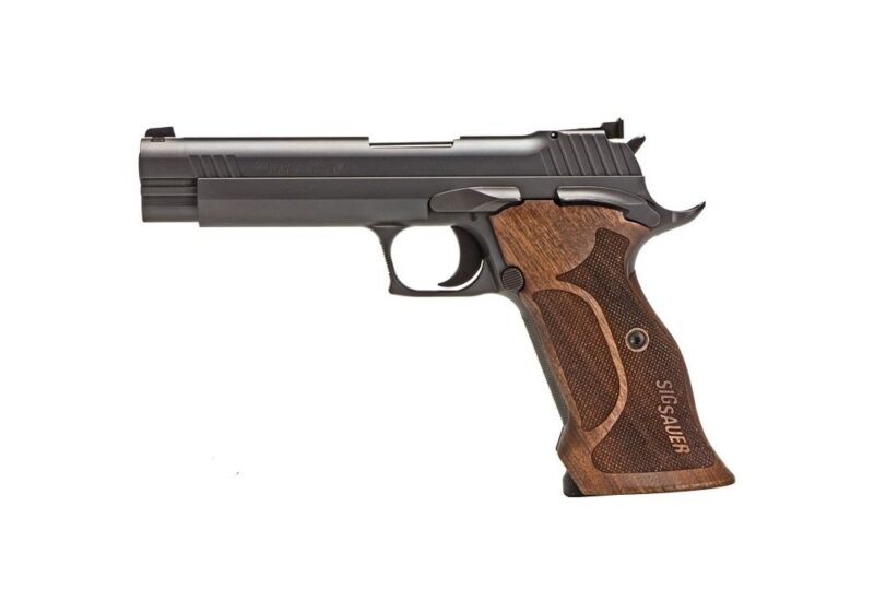 SIG SAUER, P210, 9MM, 5IN, TARGET, BLK, SAO, ADJUSTABLE SIGHTS, WALNUT GRIP, (2) 8RD STEEL MAG