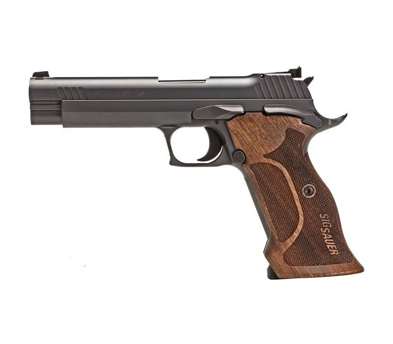 SIG SAUER, P210, 9MM, 5IN, TARGET, BLK, SAO, ADJUSTABLE SIGHTS, WALNUT GRIP, (2) 8RD STEEL MAG
